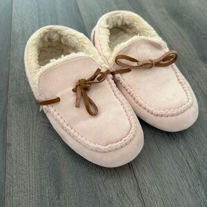 Cozy Pink Harlow Moccasin Slippers with Bow